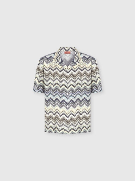 Bowling shirt in viscose with dashed zigzag print, Multicoloured  - BS26SJ01BW010OSM9Z3