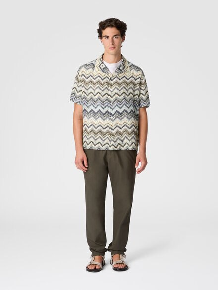 Bowling shirt in viscose with dashed zigzag print, Multicoloured  - BS26SJ01BW010OSM9Z3