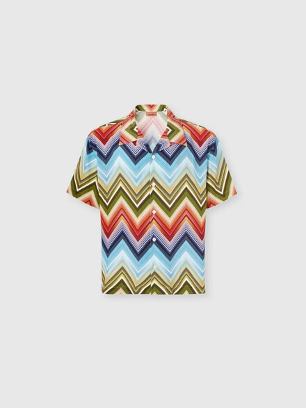 Bowling shirt in viscose with macro zigzag print, Multicoloured  - BS26SJ01BW010QSM9Z2