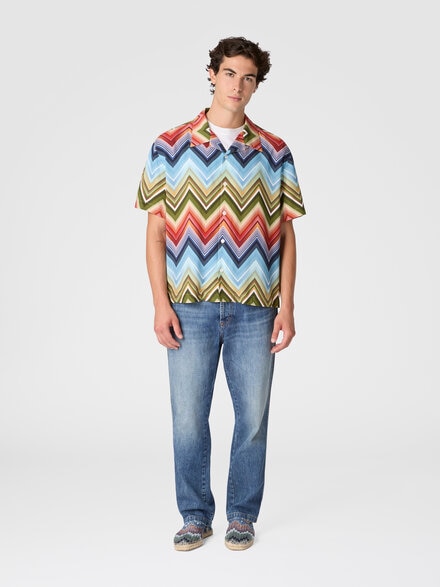 Bowling shirt in viscose with macro zigzag print, Multicoloured  - BS26SJ01BW010QSM9Z2