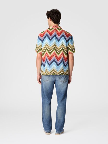 Bowling shirt in viscose with macro zigzag print, Multicoloured  - BS26SJ01BW010QSM9Z2