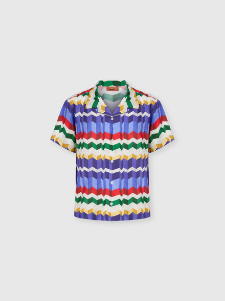 Bowling shirt in viscose with 3D zigzag print, Multicoloured  - BS26SJ01BW010TSMSN2