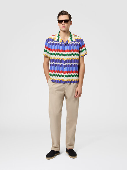 Bowling shirt in viscose with 3D zigzag print, Multicoloured  - BS26SJ01BW010TSMSN2