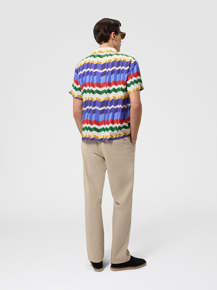 Bowling shirt in viscose with 3D zigzag print, Multicoloured  - BS26SJ01BW010TSMSN2