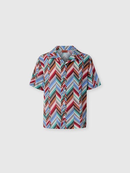 Bowling shirt in pure viscose with zig zag motif, Multicoloured  - BS26SJ03BW011BSMSNW