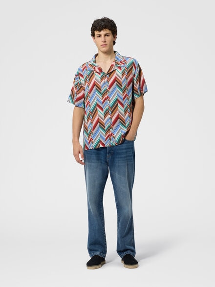 Bowling shirt in pure viscose with zig zag motif, Multicoloured  - BS26SJ03BW011BSMSNW