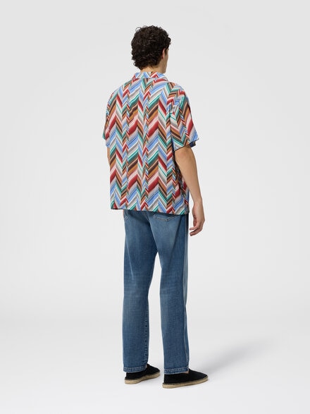 Bowling shirt in pure viscose with zig zag motif, Multicoloured  - BS26SJ03BW011BSMSNW
