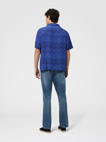 Bowling shirt with tone-on-tone irregular zig zag print, Blue - BS26SJ03BW011DS72Q9