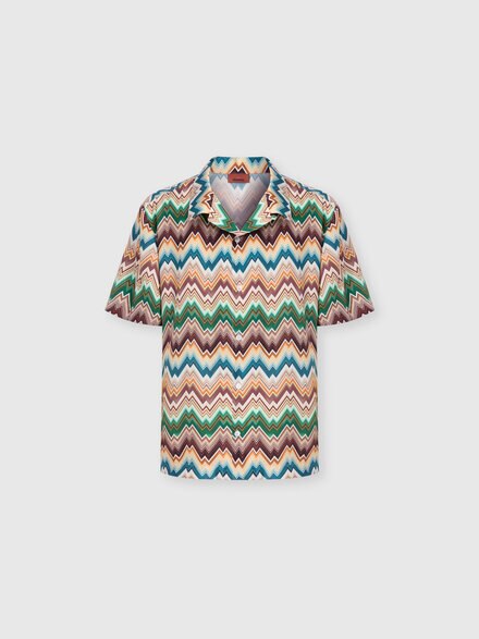 Bowling shirt with irregular zig zag print, Multicoloured  - BS26SJ03BW011FSMSNX