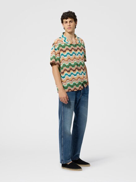 Bowling shirt with irregular zig zag print, Multicoloured  - BS26SJ03BW011FSMSNX
