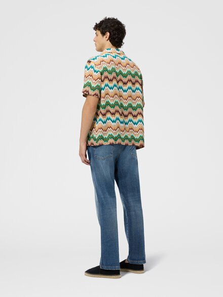 Bowling shirt with irregular zig zag print, Multicoloured  - BS26SJ03BW011FSMSNX