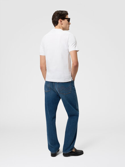 Crew-neck cotton T-shirt with irregular zigzag print, White & Blue - BS26SL00BJ00QPS01KI