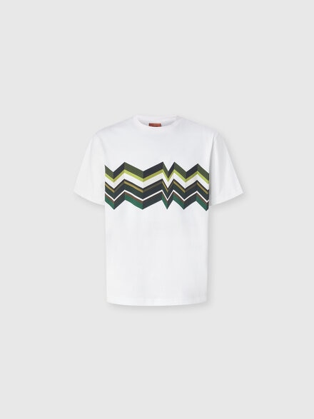 Crew-neck cotton T-shirt with irregular zigzag print, White & Green - BS26SL00BJ00QPS01KS