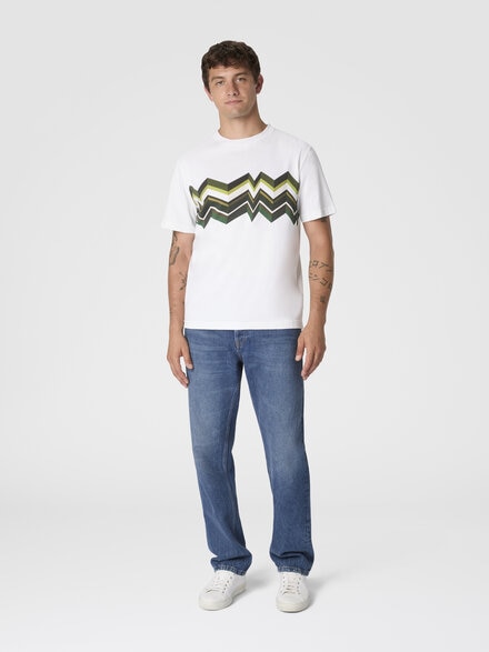 Crew-neck cotton T-shirt with irregular zigzag print, White & Green - BS26SL00BJ00QPS01KS