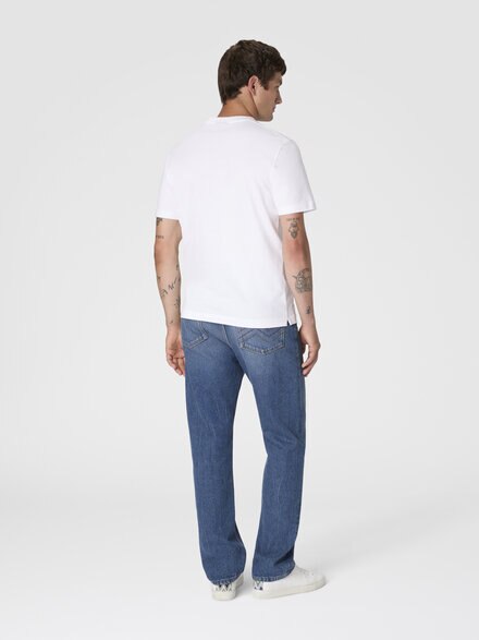 Crew-neck cotton T-shirt with wave print and logo, White & Blue  - BS26SL00BJ00QQS01KT