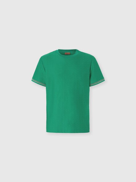Crew-neck cotton jacquard T-shirt with tone-on-tone zigzag design, Green - BS26SL01BJ00QMS6164