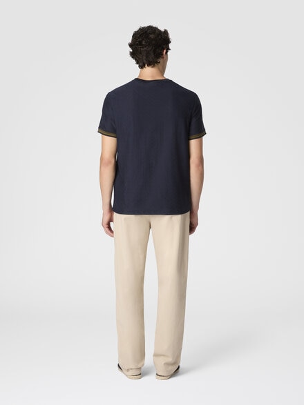 Crew-neck cotton jacquard T-shirt with tone-on-tone zigzag design, Blue - BS26SL01BJ00QMS72P4