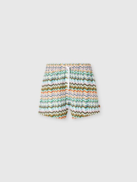 Mid-length swim shorts with irregular zigzag print, Multicoloured  - BS26SP00BW010JSM9YY