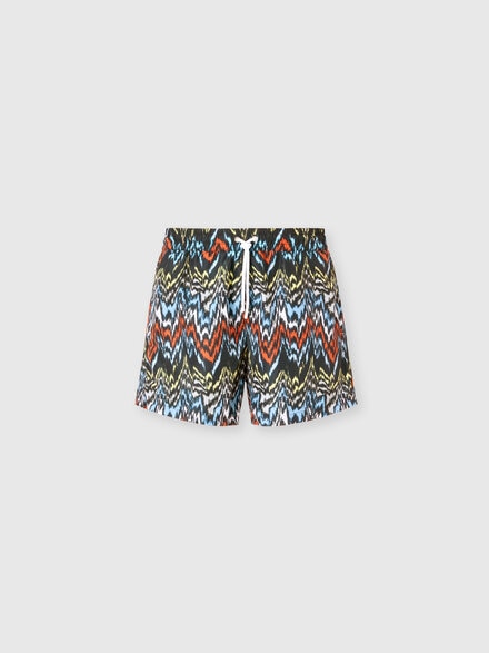 Mid-length swim shorts with abstract zigzag print, Black & Multicoloured - BS26SP00BW010NSM9Z1