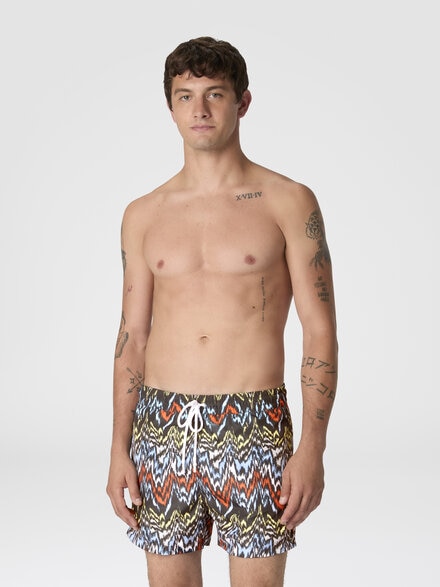 Mid-length swim shorts with abstract zigzag print, Black & Multicoloured - BS26SP00BW010NSM9Z1