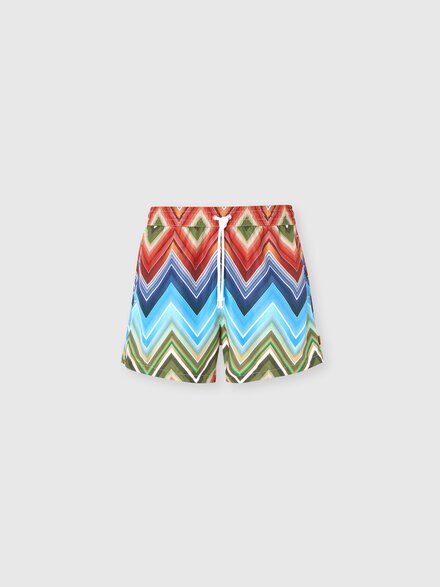 Mid-length swim shorts with macro zigzag print, Multicoloured  - BS26SP00BW010RSM9Z2