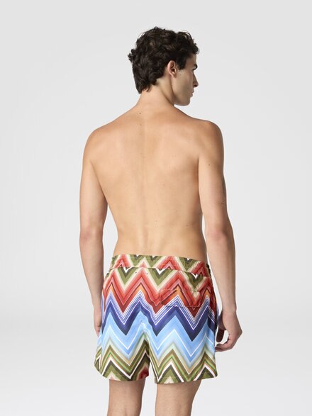 Mid-length swim shorts with macro zigzag print, Multicoloured  - BS26SP00BW010RSM9Z2