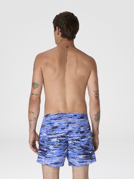 Mid-length swim shorts with wave print, Blue - BS26SP00BW010SS72PF