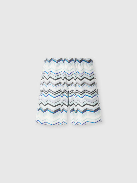 Long swim shorts with irregular zigzag print, Light Blue - BS26SP02BW00ZWS01KE