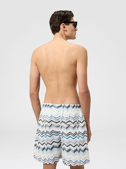Long swim shorts with irregular zigzag print, Light Blue - BS26SP02BW00ZWS01KE