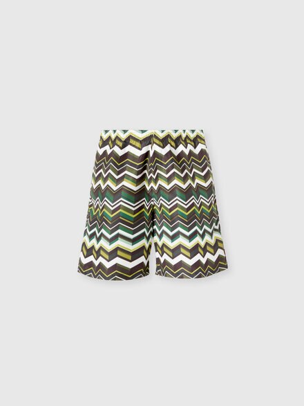 Long swim shorts with irregular zigzag print, Green - BS26SP02BW00ZWS6165