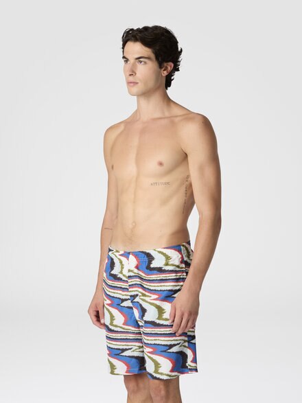 Long swim shorts with irregular zigzag print, Multicoloured  - BS26SP02BW010LSM9Z0