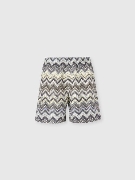 Long swim shorts with dashed zigzag print, Multicoloured  - BS26SP02BW010PSM9Z3