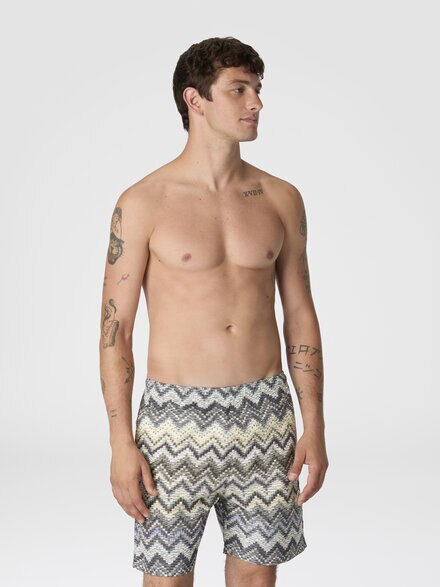 Long swim shorts with dashed zigzag print, Multicoloured  - BS26SP02BW010PSM9Z3