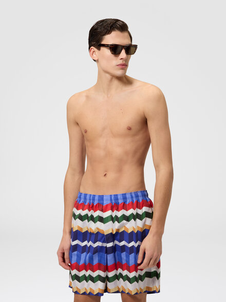 Long swim shorts with 3D zigzag print, Multicoloured  - BS26SP02BW010USMSN2