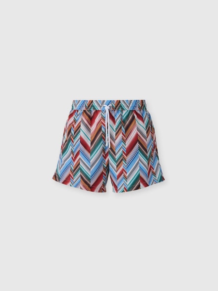 Mid-length swim shorts with offset zig zag print, Multicoloured  - BS26SP03BW011CSMSNW