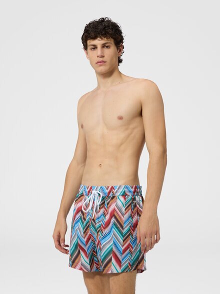 Mid-length swim shorts with offset zig zag print, Multicoloured  - BS26SP03BW011CSMSNW