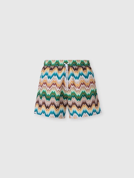 Mid-length swim shorts with irregular zig zag print, Multicoloured  - BS26SP03BW011GSMSNX