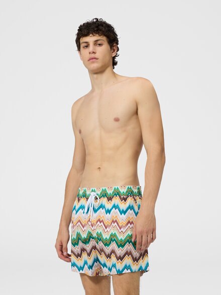 Mid-length swim shorts with irregular zig zag print, Multicoloured  - BS26SP03BW011GSMSNX