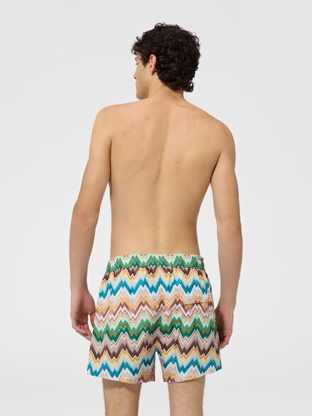 Mid-length swim shorts with irregular zig zag print, Multicoloured  - BS26SP03BW011GSMSNX