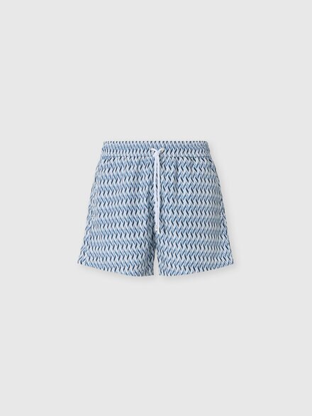 Swim shorts with micro zig zag motif, Light Blue - BS26SP03BW012KS72QA