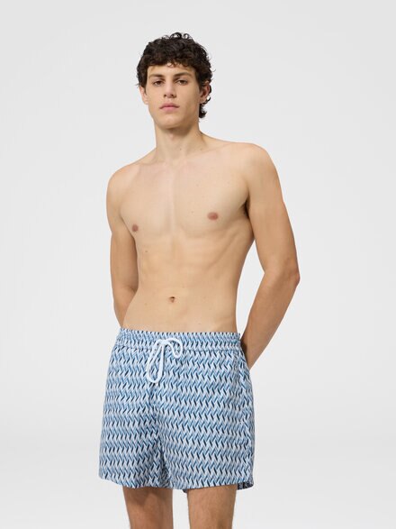 Swim shorts with micro zig zag motif, Light Blue - BS26SP03BW012KS72QA