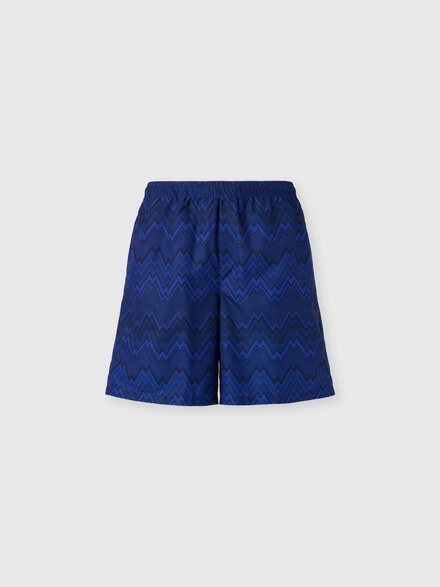 Long swim shorts with zig zag print, Blue - BS26SP04BW011ES72Q9