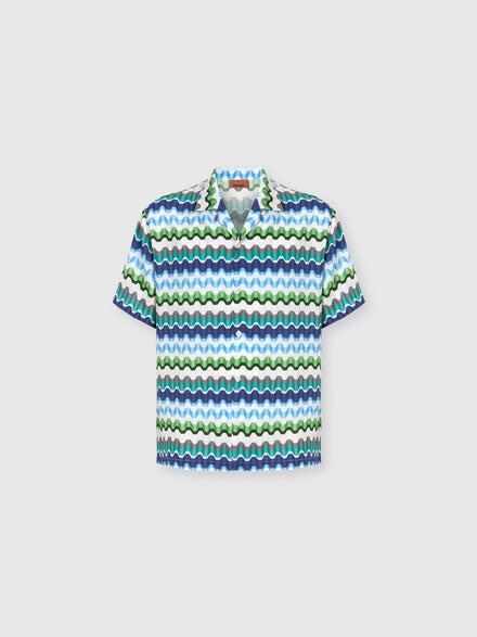 Viscose bowling shirt with Greek key print, Multicoloured  - BS26WJ00BW012GSMSP6