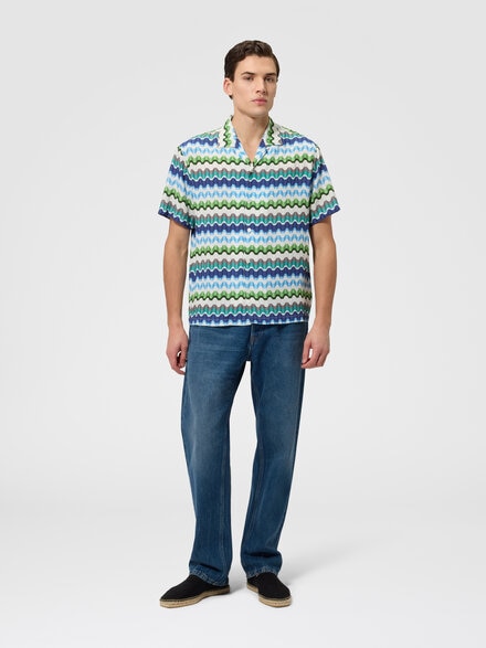 Viscose bowling shirt with Greek key print, Multicoloured  - BS26WJ00BW012GSMSP6