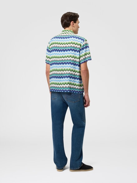 Viscose bowling shirt with Greek key print, Multicoloured  - BS26WJ00BW012GSMSP6