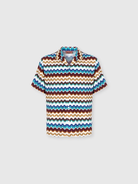 Viscose bowling shirt with Greek key print, Multicoloured  - BS26WJ00BW012GSMSP7