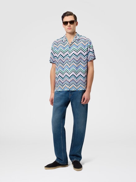 Short-sleeve viscose bowling shirt, Multicoloured  - BS26WJ00BW012ISMSP8