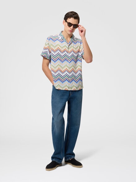 Short-sleeve viscose bowling shirt, Multicoloured  - BS26WJ00BW012ISMSP9