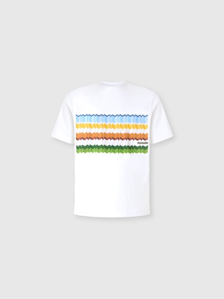 Cotton crewneck T-shirt with print and logo, White Multicoloured  - BS26WL00BJ00R6S01MI