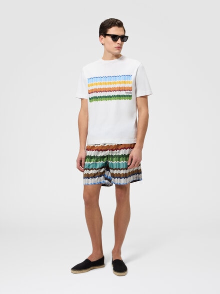 Cotton crewneck T-shirt with print and logo, White Multicoloured  - BS26WL00BJ00R6S01MI